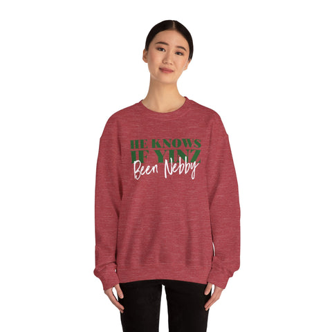 He Knows If Yinz Been Nebby - Unisex Heavy Blend™ Crewneck Sweatshirt Sweatshirt - YinzerShop