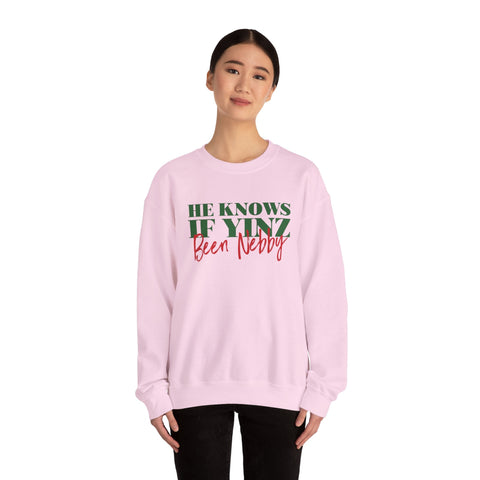 He Knows If Yinz Been Nebby - Unisex Heavy Blend™ Crewneck Sweatshirt Sweatshirt - YinzerShop