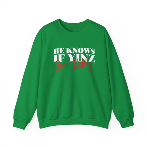 He Knows If Yinz Been Nebby - Unisex Heavy Blend™ Crewneck Sweatshirt Sweatshirt - YinzerShop