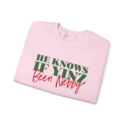 He Knows If Yinz Been Nebby - Unisex Heavy Blend™ Crewneck Sweatshirt Sweatshirt - YinzerShop