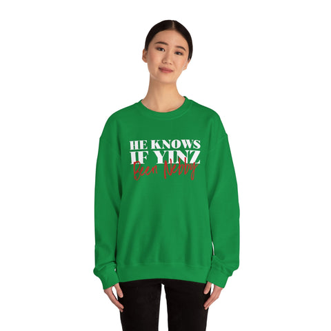 He Knows If Yinz Been Nebby - Unisex Heavy Blend™ Crewneck Sweatshirt Sweatshirt - YinzerShop