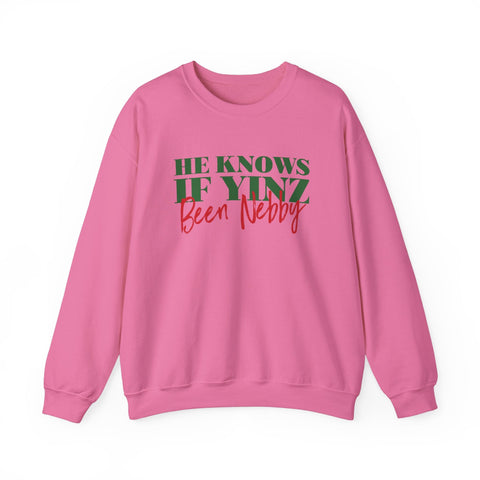 He Knows If Yinz Been Nebby - Unisex Heavy Blend™ Crewneck Sweatshirt Sweatshirt - YinzerShop