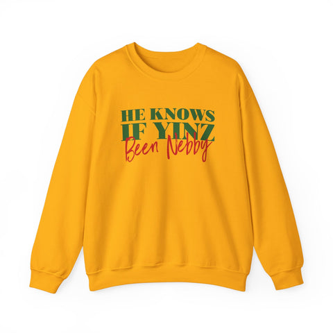 He Knows If Yinz Been Nebby - Unisex Heavy Blend™ Crewneck Sweatshirt Sweatshirt - YinzerShop