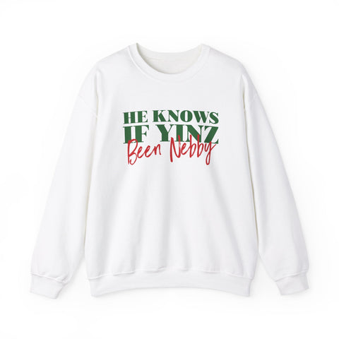 He Knows If Yinz Been Nebby - Unisex Heavy Blend™ Crewneck Sweatshirt Sweatshirt - YinzerShop