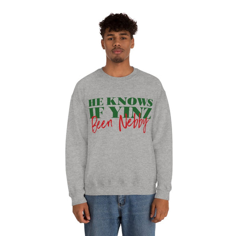 He Knows If Yinz Been Nebby - -Unisex Heavy Blend™ Crewneck Sweatshirt Sweatshirt Printify   