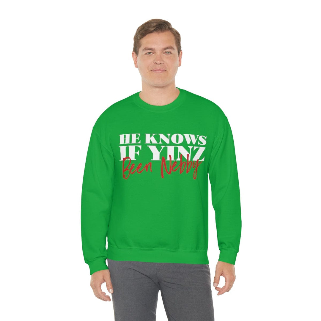He Knows If Yinz Been Nebby - -Unisex Heavy Blend™ Crewneck Sweatshirt Sweatshirt Printify   