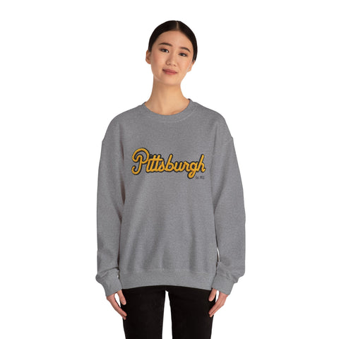 Heavy Blend Crewneck Sweatshirt - Pittsburgh Faux Embroidery | Classic Fit, Durable Stitching Sweatshirt - YinzerShop