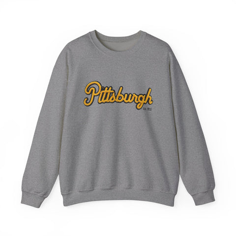 Heavy Blend Crewneck Sweatshirt - Pittsburgh Faux Embroidery | Classic Fit, Durable Stitching Sweatshirt - YinzerShop