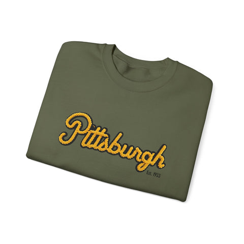 Heavy Blend Crewneck Sweatshirt - Pittsburgh Faux Embroidery | Classic Fit, Durable Stitching Sweatshirt - YinzerShop