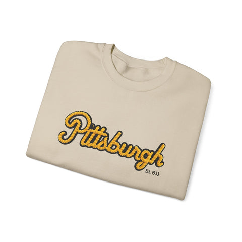 Heavy Blend Crewneck Sweatshirt - Pittsburgh Faux Embroidery | Classic Fit, Durable Stitching Sweatshirt - YinzerShop