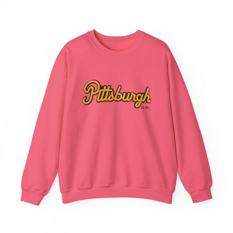 Heavy Blend Crewneck Sweatshirt - Pittsburgh Faux Embroidery | Classic Fit, Durable Stitching Sweatshirt - YinzerShop