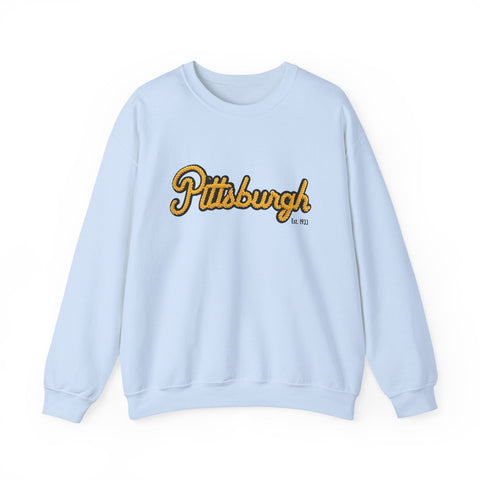 Heavy Blend Crewneck Sweatshirt - Pittsburgh Faux Embroidery | Classic Fit, Durable Stitching Sweatshirt - YinzerShop
