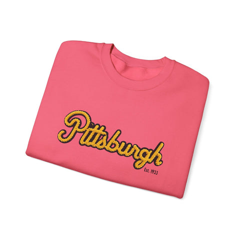 Heavy Blend Crewneck Sweatshirt - Pittsburgh Faux Embroidery | Classic Fit, Durable Stitching Sweatshirt - YinzerShop