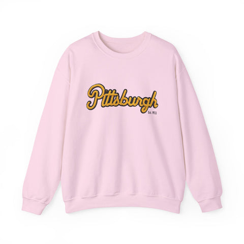 Heavy Blend Crewneck Sweatshirt - Pittsburgh Faux Embroidery | Classic Fit, Durable Stitching Sweatshirt - YinzerShop