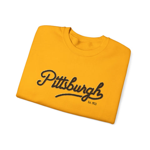 Heavy Blend Crewneck Sweatshirt - Pittsburgh Faux Embroidery | Classic Fit, Durable Stitching Sweatshirt - YinzerShop