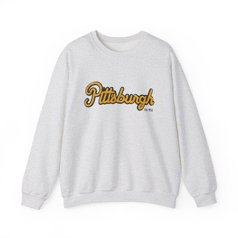 Heavy Blend Crewneck Sweatshirt - Pittsburgh Faux Embroidery | Classic Fit, Durable Stitching Sweatshirt - YinzerShop