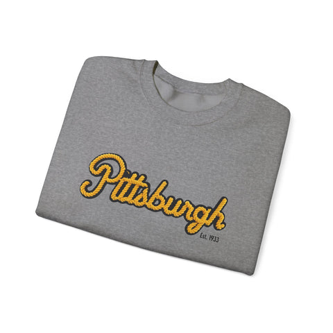 Heavy Blend Crewneck Sweatshirt - Pittsburgh Faux Embroidery | Classic Fit, Durable Stitching Sweatshirt - YinzerShop