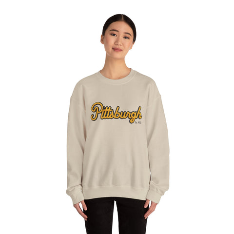 Heavy Blend Crewneck Sweatshirt - Pittsburgh Faux Embroidery | Classic Fit, Durable Stitching Sweatshirt - YinzerShop