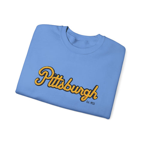 Heavy Blend Crewneck Sweatshirt - Pittsburgh Faux Embroidery | Classic Fit, Durable Stitching Sweatshirt - YinzerShop