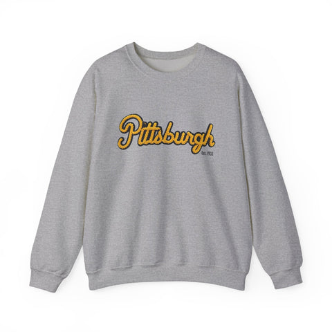 Heavy Blend Crewneck Sweatshirt - Pittsburgh Faux Embroidery | Classic Fit, Durable Stitching Sweatshirt - YinzerShop