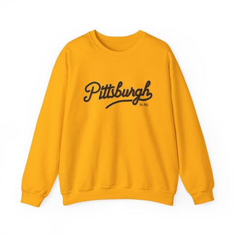 Heavy Blend Crewneck Sweatshirt - Pittsburgh Faux Embroidery | Classic Fit, Durable Stitching Sweatshirt - YinzerShop