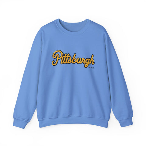 Heavy Blend Crewneck Sweatshirt - Pittsburgh Faux Embroidery | Classic Fit, Durable Stitching Sweatshirt - YinzerShop
