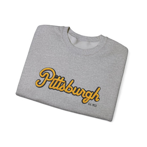Heavy Blend Crewneck Sweatshirt - Pittsburgh Faux Embroidery | Classic Fit, Durable Stitching Sweatshirt - YinzerShop