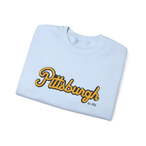 Heavy Blend Crewneck Sweatshirt - Pittsburgh Faux Embroidery | Classic Fit, Durable Stitching Sweatshirt - YinzerShop
