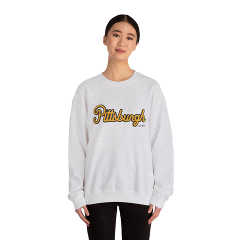 Heavy Blend Crewneck Sweatshirt - Pittsburgh Faux Embroidery | Classic Fit, Durable Stitching Sweatshirt - YinzerShop