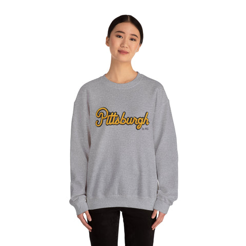 Heavy Blend Crewneck Sweatshirt - Pittsburgh Faux Embroidery | Classic Fit, Durable Stitching Sweatshirt - YinzerShop