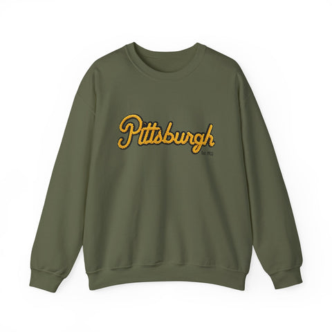 Heavy Blend Crewneck Sweatshirt - Pittsburgh Faux Embroidery | Classic Fit, Durable Stitching Sweatshirt - YinzerShop