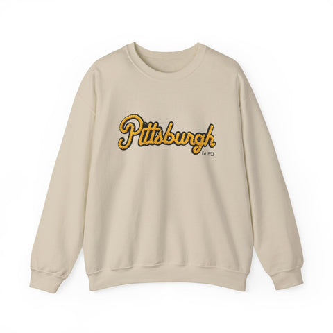 Heavy Blend Crewneck Sweatshirt - Pittsburgh Faux Embroidery | Classic Fit, Durable Stitching Sweatshirt - YinzerShop