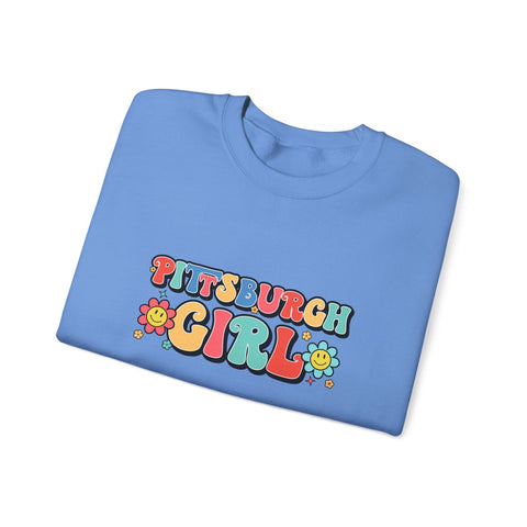 Heavy Blend Crewneck Sweatshirt - Pittsburgh Girl Retro Style, Classic Fit Pullover Sweatshirt - YinzerShop