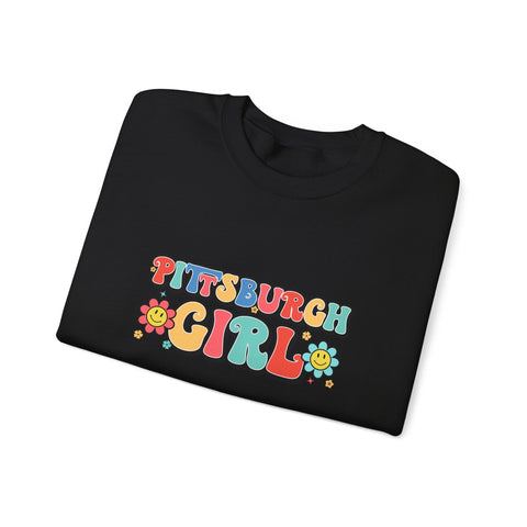 Heavy Blend Crewneck Sweatshirt - Pittsburgh Girl Retro Style, Classic Fit Pullover Sweatshirt - YinzerShop