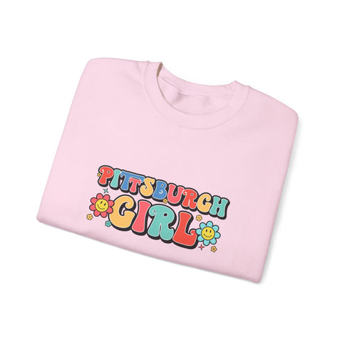 Heavy Blend Crewneck Sweatshirt - Pittsburgh Girl Retro Style, Classic Fit Pullover Sweatshirt - YinzerShop