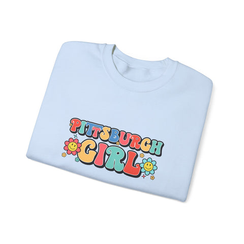 Heavy Blend Crewneck Sweatshirt - Pittsburgh Girl Retro Style, Classic Fit Pullover Sweatshirt - YinzerShop