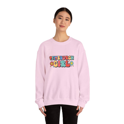 Heavy Blend Crewneck Sweatshirt - Pittsburgh Girl Retro Style, Classic Fit Pullover Sweatshirt - YinzerShop