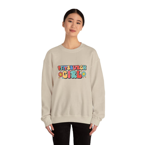 Heavy Blend Crewneck Sweatshirt - Pittsburgh Girl Retro Style, Classic Fit Pullover Sweatshirt - YinzerShop