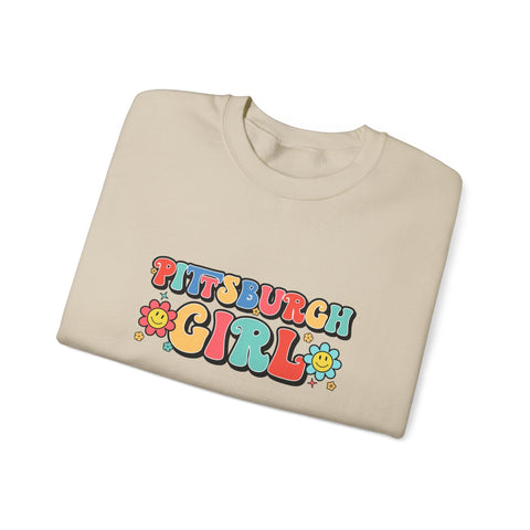 Heavy Blend Crewneck Sweatshirt - Pittsburgh Girl Retro Style, Classic Fit Pullover Sweatshirt - YinzerShop