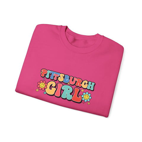 Heavy Blend Crewneck Sweatshirt - Pittsburgh Girl Retro Style, Classic Fit Pullover Sweatshirt - YinzerShop