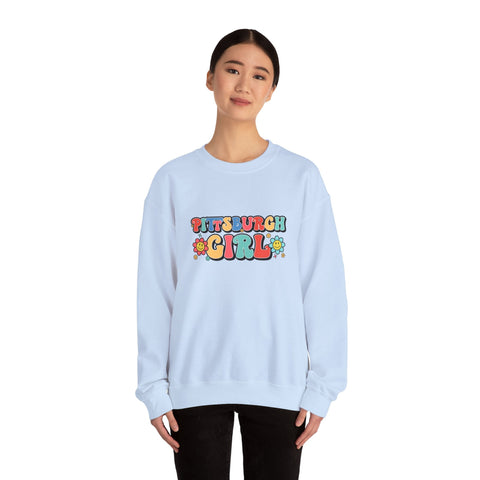 Heavy Blend Crewneck Sweatshirt - Pittsburgh Girl Retro Style, Classic Fit Pullover Sweatshirt - YinzerShop