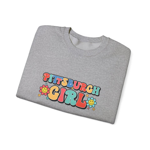 Heavy Blend Crewneck Sweatshirt - Pittsburgh Girl Retro Style, Classic Fit Pullover Sweatshirt - YinzerShop