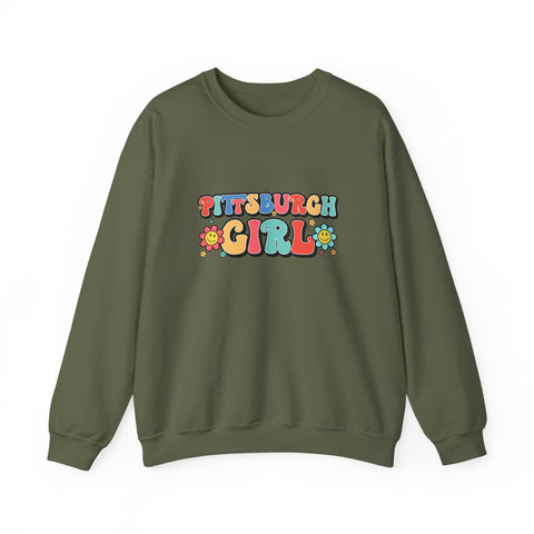 Heavy Blend Crewneck Sweatshirt - Pittsburgh Girl Retro Style, Classic Fit Pullover Sweatshirt - YinzerShop
