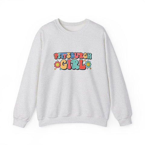 Heavy Blend Crewneck Sweatshirt - Pittsburgh Girl Retro Style, Classic Fit Pullover Sweatshirt - YinzerShop