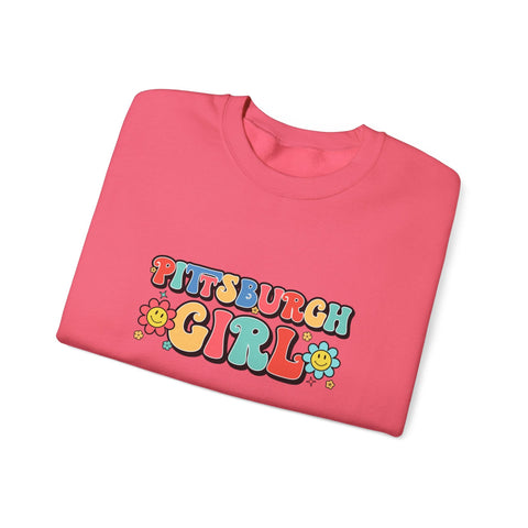 Heavy Blend Crewneck Sweatshirt - Pittsburgh Girl Retro Style, Classic Fit Pullover Sweatshirt - YinzerShop