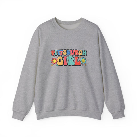 Heavy Blend Crewneck Sweatshirt - Pittsburgh Girl Retro Style, Classic Fit Pullover Sweatshirt - YinzerShop