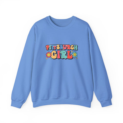 Heavy Blend Crewneck Sweatshirt - Pittsburgh Girl Retro Style, Classic Fit Pullover Sweatshirt - YinzerShop