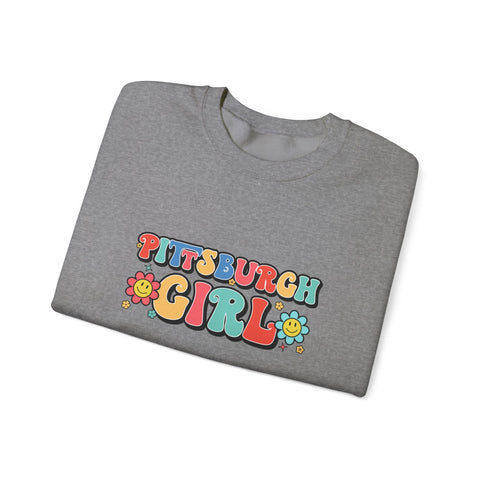 Heavy Blend Crewneck Sweatshirt - Pittsburgh Girl Retro Style, Classic Fit Pullover Sweatshirt - YinzerShop