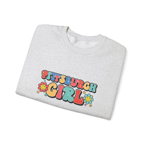 Heavy Blend Crewneck Sweatshirt - Pittsburgh Girl Retro Style, Classic Fit Pullover Sweatshirt - YinzerShop