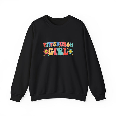 Heavy Blend Crewneck Sweatshirt - Pittsburgh Girl Retro Style, Classic Fit Pullover Sweatshirt - YinzerShop